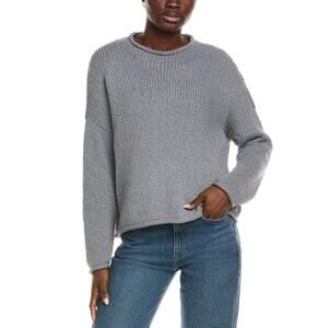 Eileen Fisher Peruvian Organic Cotton Sweater L Greystone Crimp Funnel Neck